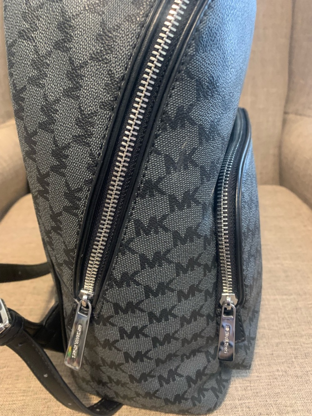 Michael Kors Black and Gray Medium MK Logo Backpack - Picture 7 of 8